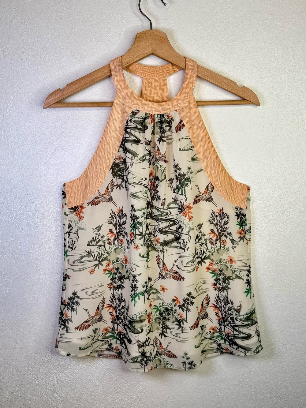 H&M Crane Garden Print Halter Blouse Women’s Size 6